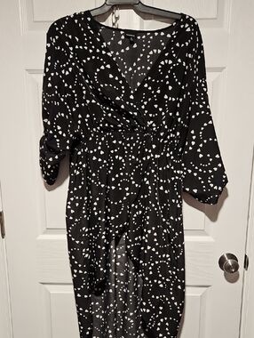 Torrid Black and White Heart Print Faux Wrap Blouse